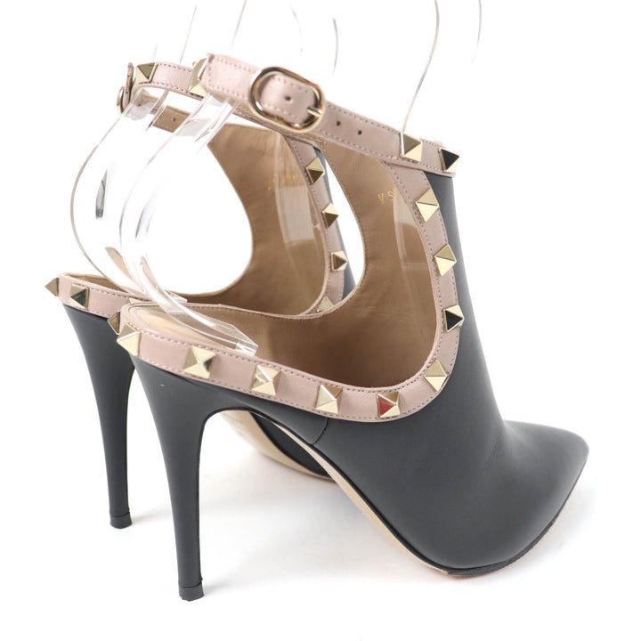 美品☆Valentino Garavani ヴァレンティノガラヴァーニ ロックスタッズ アンクルストラップ パンプス レザー ブーティ 黒 35 レディース