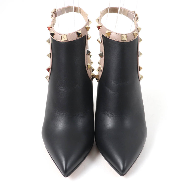 美品☆Valentino Garavani ヴァレンティノガラヴァーニ ロックスタッズ アンクルストラップ パンプス レザー ブーティ 黒 35 レディース
