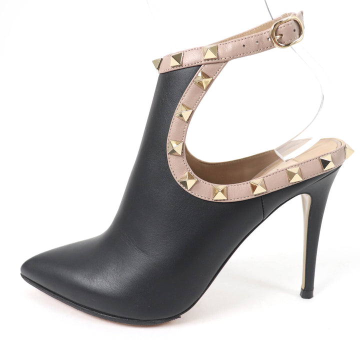 美品☆Valentino Garavani ヴァレンティノガラヴァーニ ロックスタッズ アンクルストラップ パンプス レザー ブーティ 黒 35 レディース
