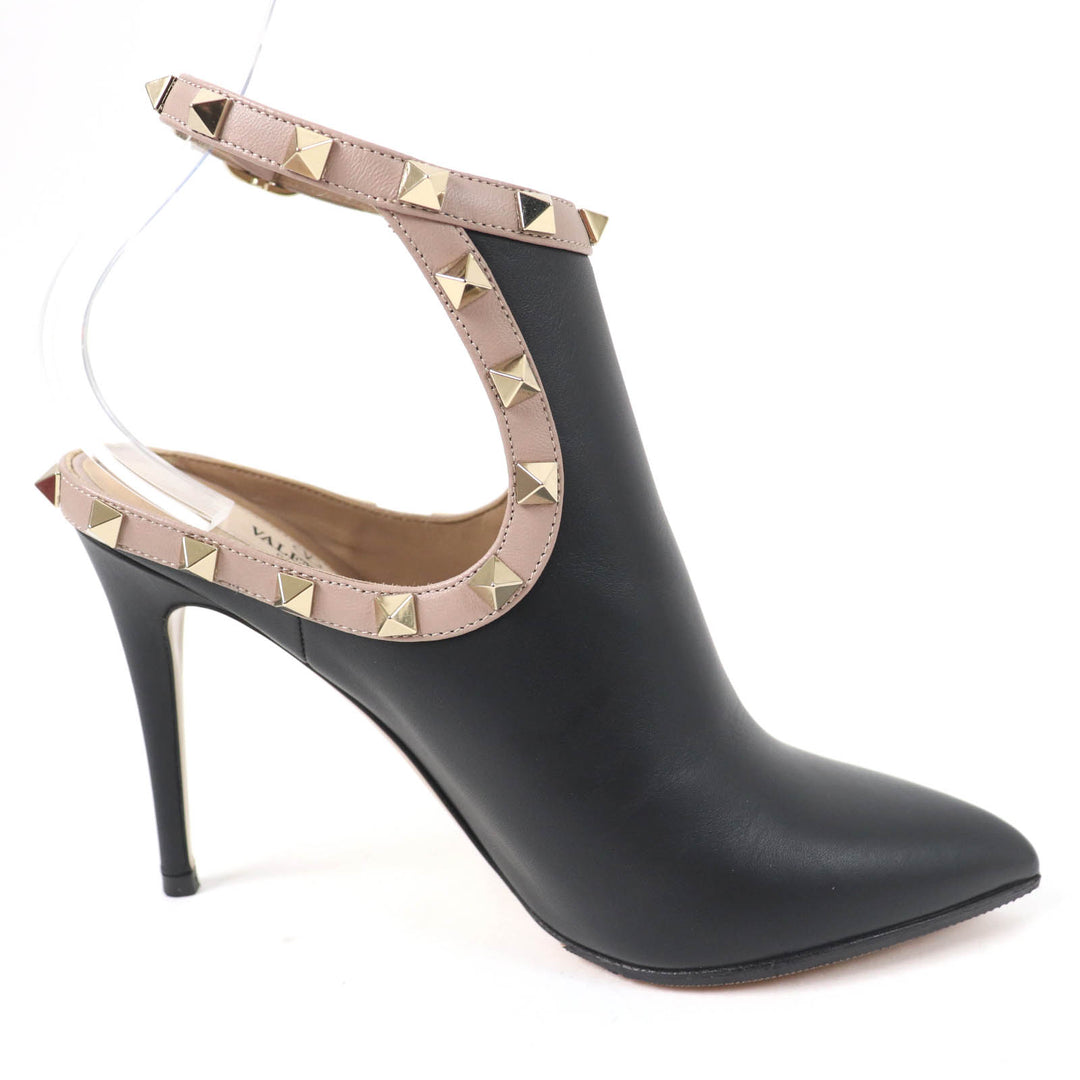 美品☆Valentino Garavani ヴァレンティノガラヴァーニ ロックスタッズ アンクルストラップ パンプス レザー ブーティ 黒 35 レディース