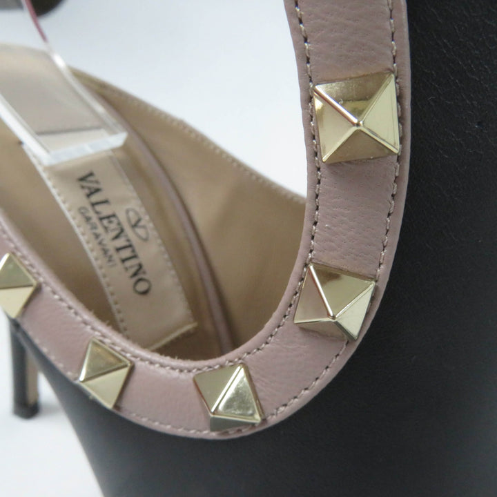 美品☆Valentino Garavani ヴァレンティノガラヴァーニ ロックスタッズ アンクルストラップ パンプス レザー ブーティ 黒 35 レディース