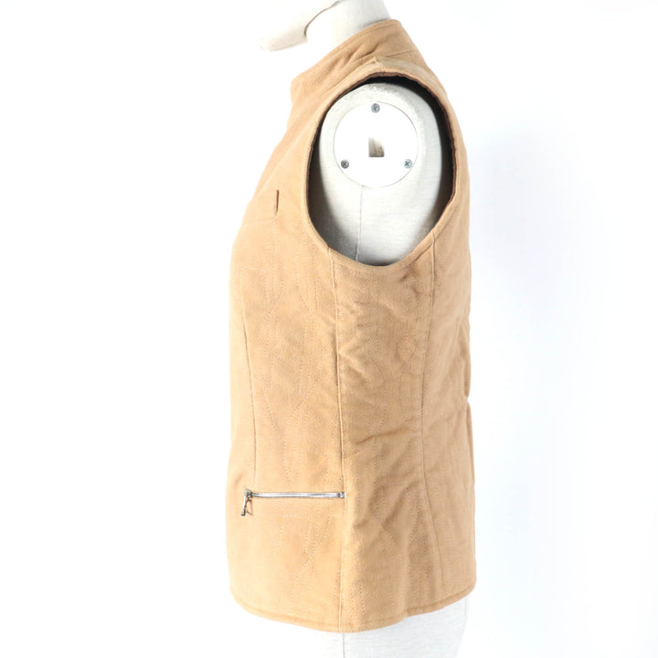 美品☆HERMES エルメス コットン100％ セリエボタン Hモチーフ パデッド ZIP UP 中綿入り ベスト ベージュ 36 仏製 正規品 レディース