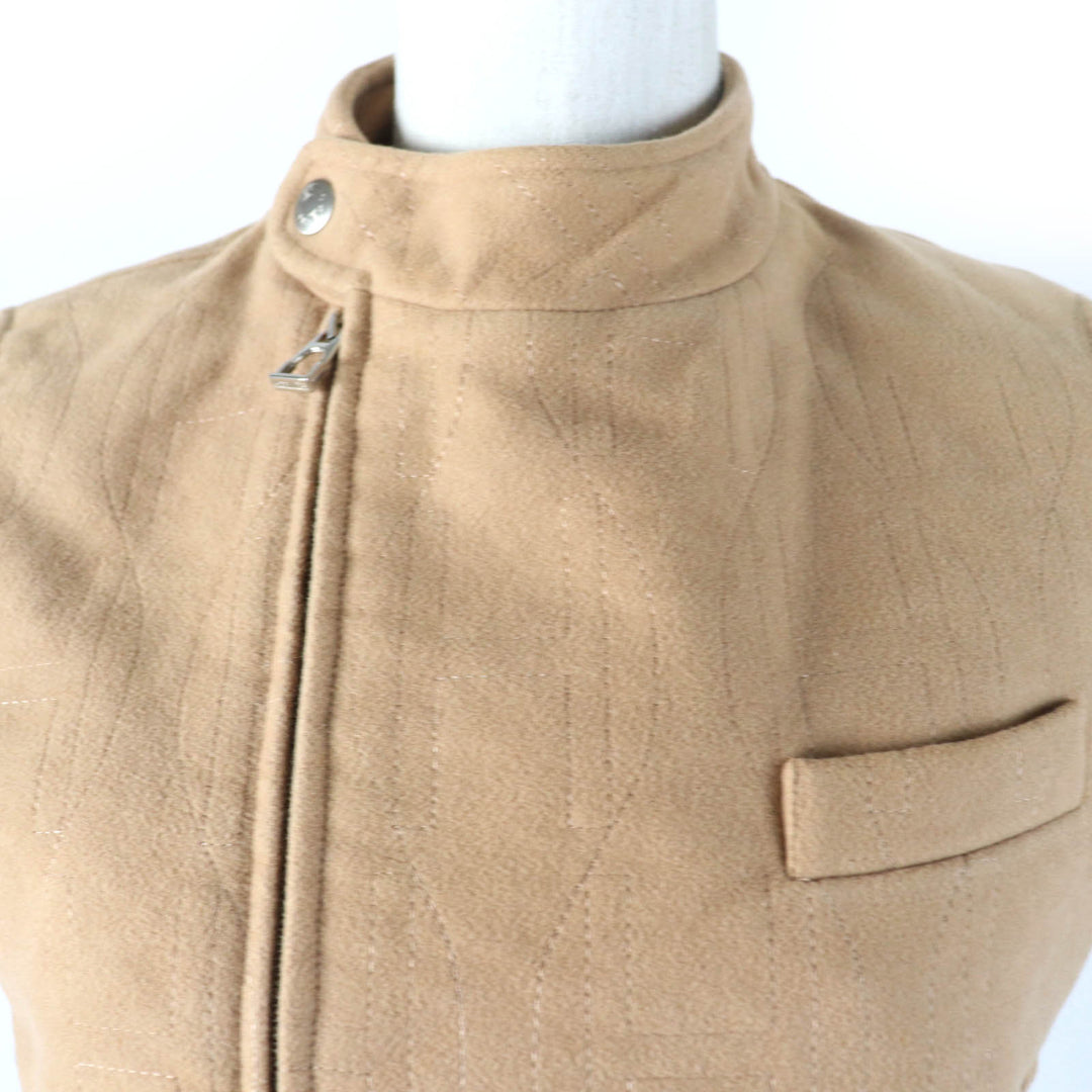 美品☆HERMES エルメス コットン100％ セリエボタン Hモチーフ パデッド ZIP UP 中綿入り ベスト ベージュ 36 仏製 正規品 レディース