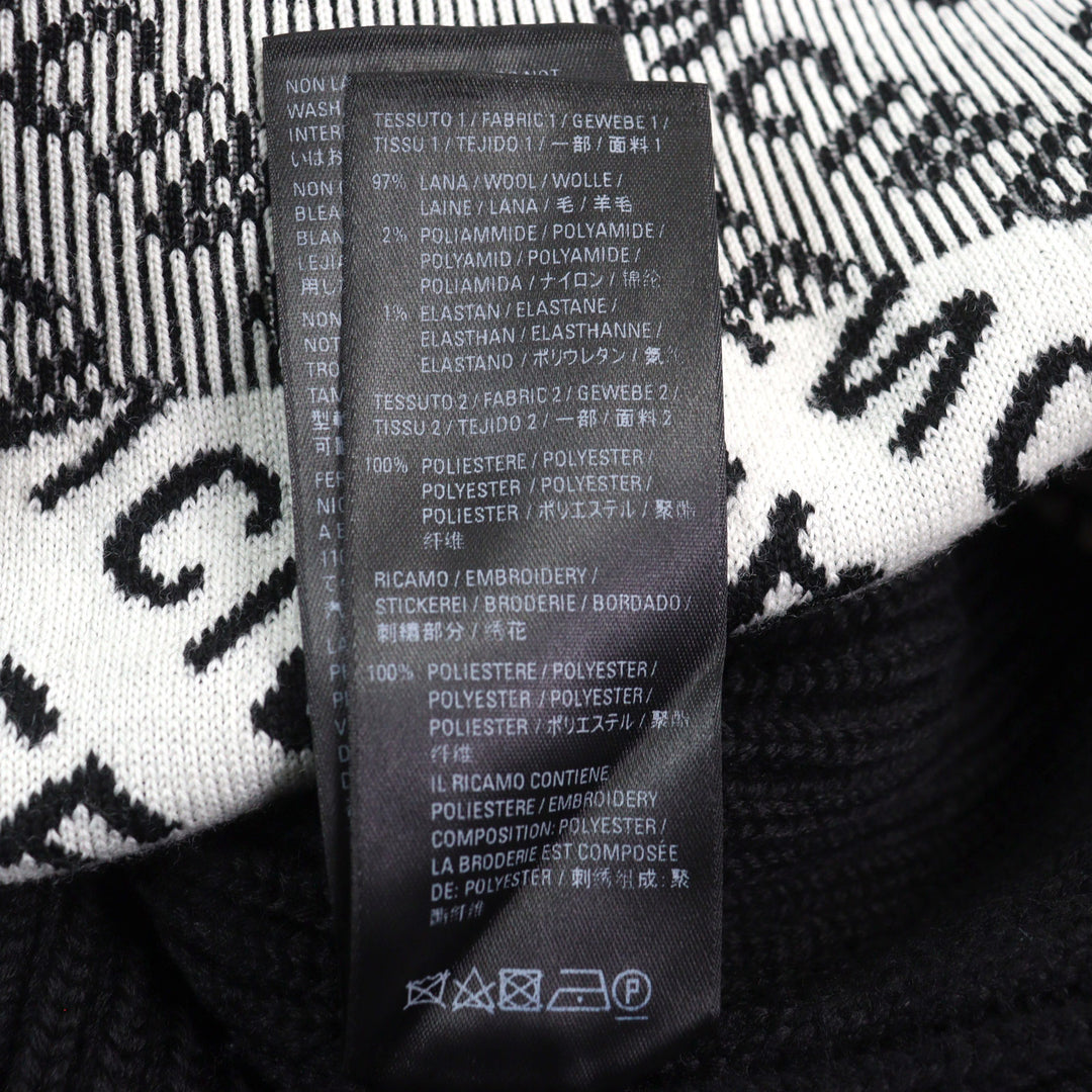 美品○BALENCIAGA バレンシアガ 20AW 641734 ロゴ総柄切替 オーバーサイズ ハーフジップ ニット ブラック系 XS イタリア製 正規品 メンズ