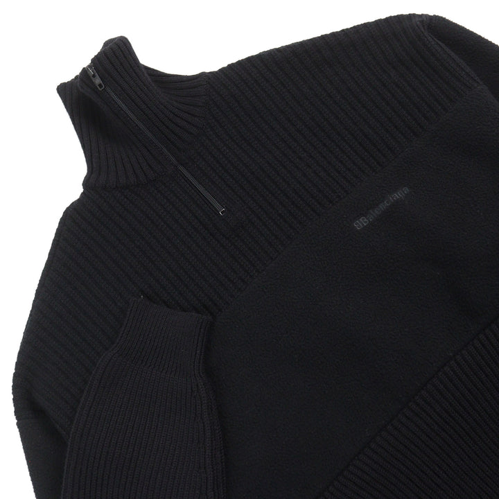 美品○BALENCIAGA バレンシアガ 20AW 641734 ロゴ総柄切替 オーバーサイズ ハーフジップ ニット ブラック系 XS イタリア製 正規品 メンズ