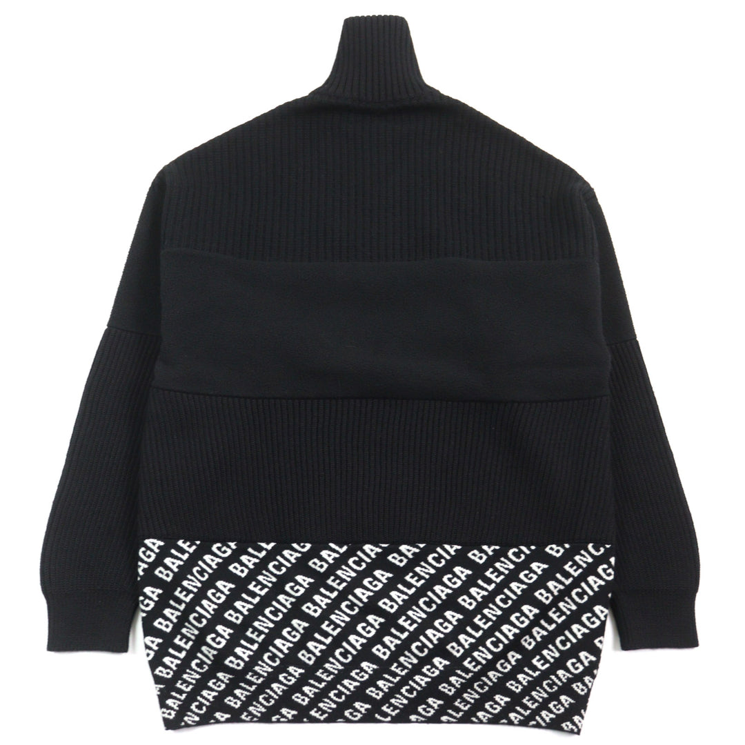 美品○BALENCIAGA バレンシアガ 20AW 641734 ロゴ総柄切替 オーバーサイズ ハーフジップ ニット ブラック系 XS イタリア製 正規品 メンズ