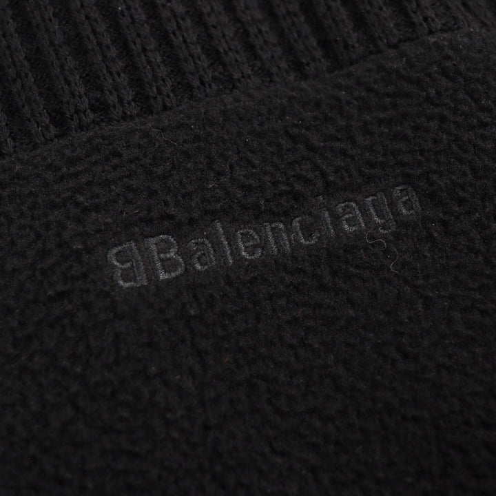 美品○BALENCIAGA バレンシアガ 20AW 641734 ロゴ総柄切替 オーバーサイズ ハーフジップ ニット ブラック系 XS イタリア製 正規品 メンズ