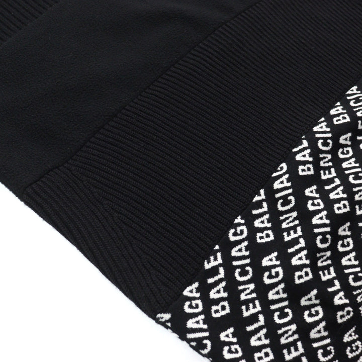 美品○BALENCIAGA バレンシアガ 20AW 641734 ロゴ総柄切替 オーバーサイズ ハーフジップ ニット ブラック系 XS イタリア製 正規品 メンズ
