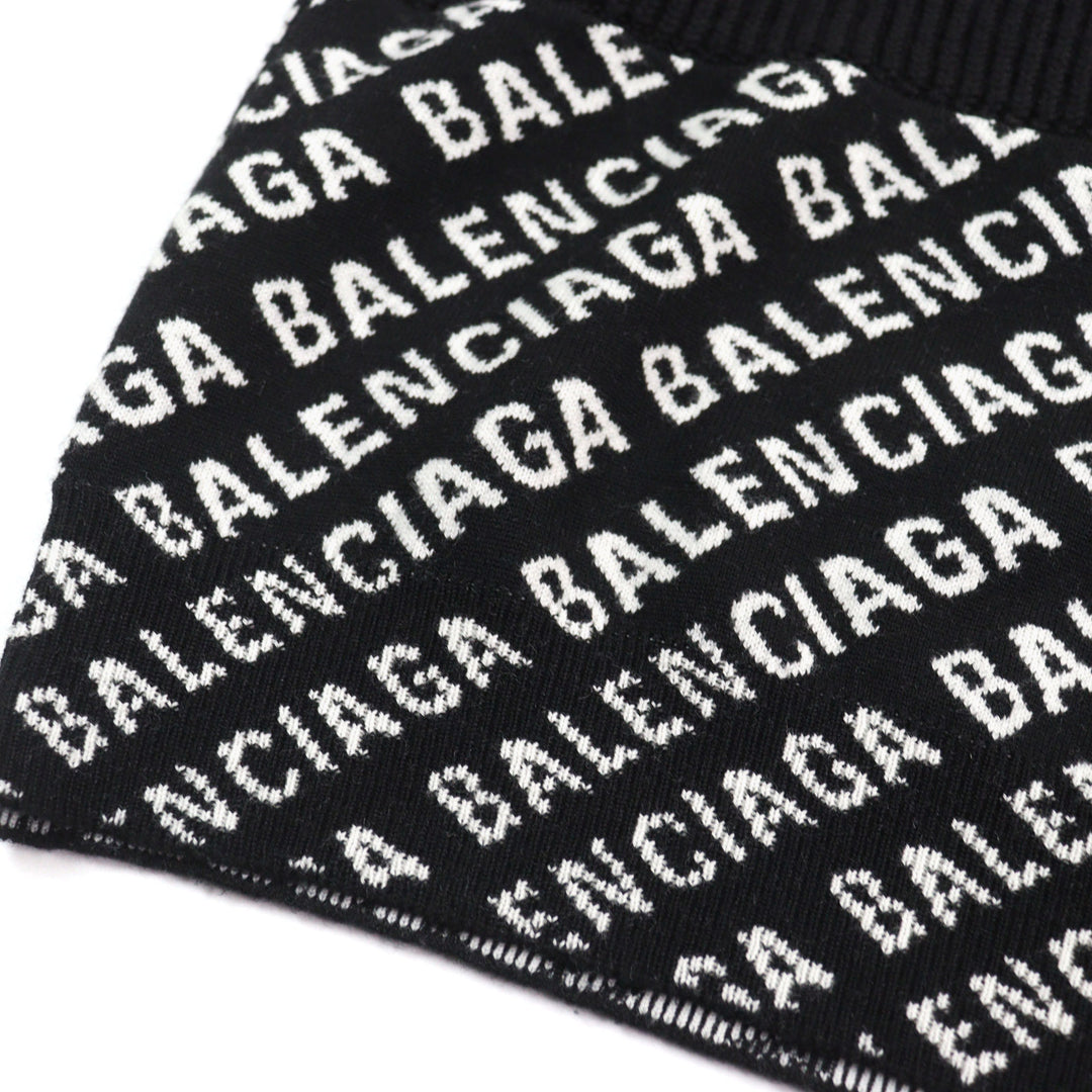 美品○BALENCIAGA バレンシアガ 20AW 641734 ロゴ総柄切替 オーバーサイズ ハーフジップ ニット ブラック系 XS イタリア製 正規品 メンズ