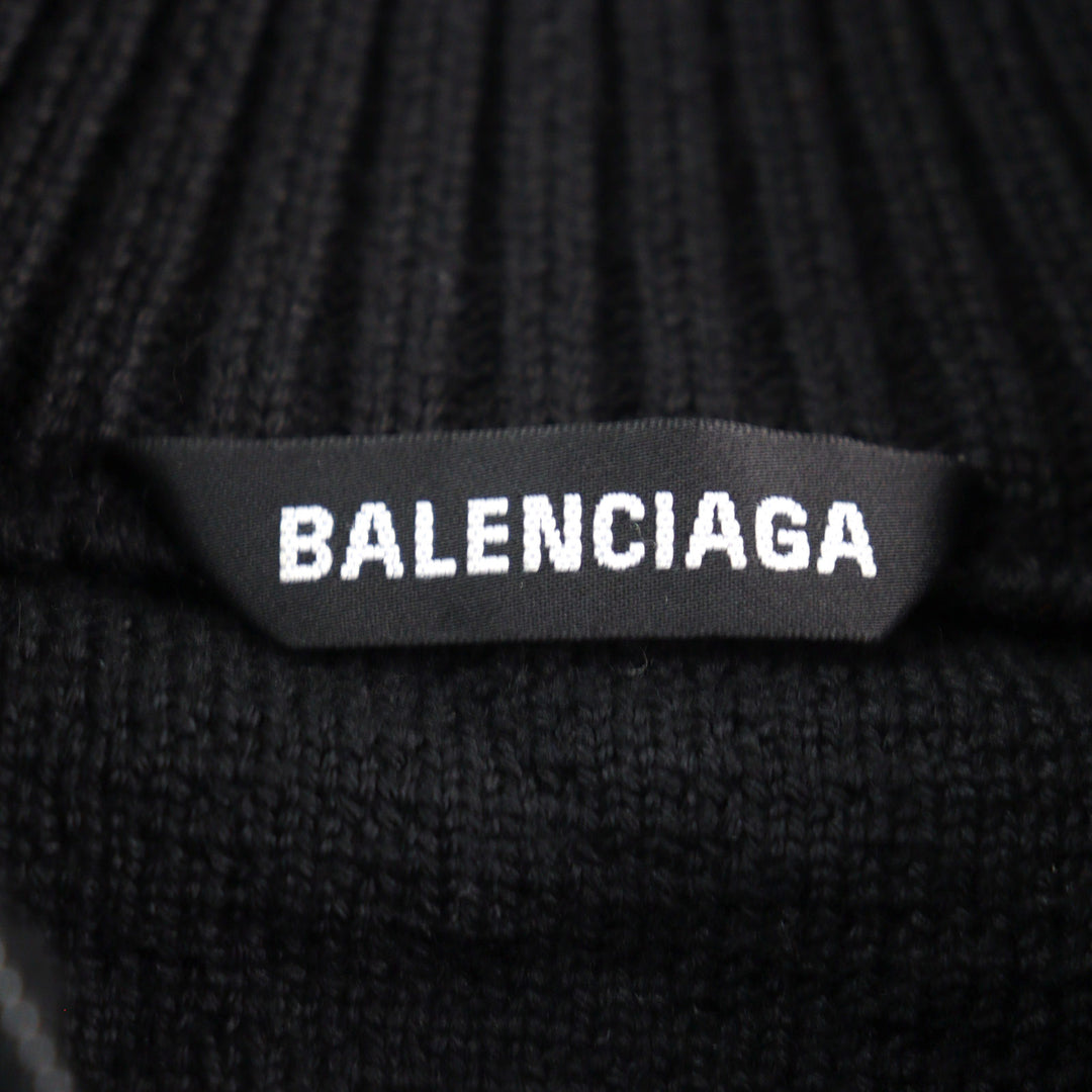 美品○BALENCIAGA バレンシアガ 20AW 641734 ロゴ総柄切替 オーバーサイズ ハーフジップ ニット ブラック系 XS イタリア製 正規品 メンズ