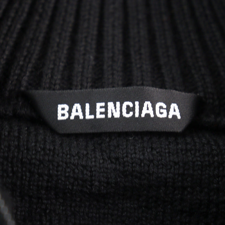 美品○BALENCIAGA バレンシアガ 20AW 641734 ロゴ総柄切替 オーバーサイズ ハーフジップ ニット ブラック系 XS イタリア製 正規品 メンズ