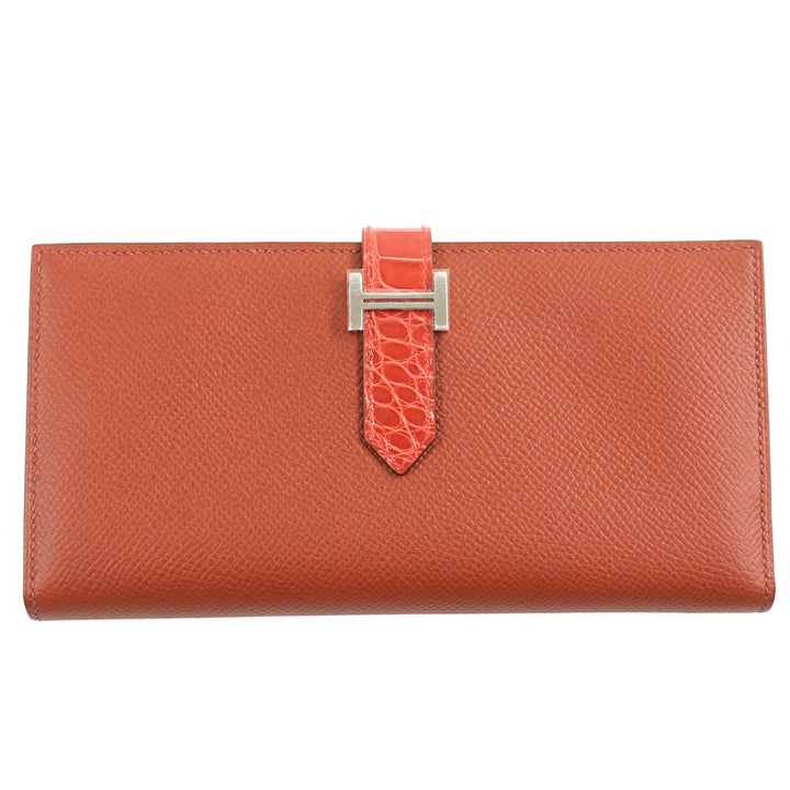 未使用品○HERMES エルメス ベアンスフレ ブリック サンギーヌ Hロゴシルバー金具 ヴォーエプソン アリゲーター 長財布　Z刻印