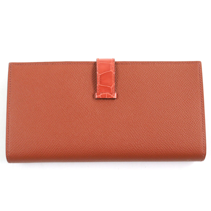 未使用品○HERMES エルメス ベアンスフレ ブリック サンギーヌ Hロゴシルバー金具 ヴォーエプソン アリゲーター 長財布　Z刻印