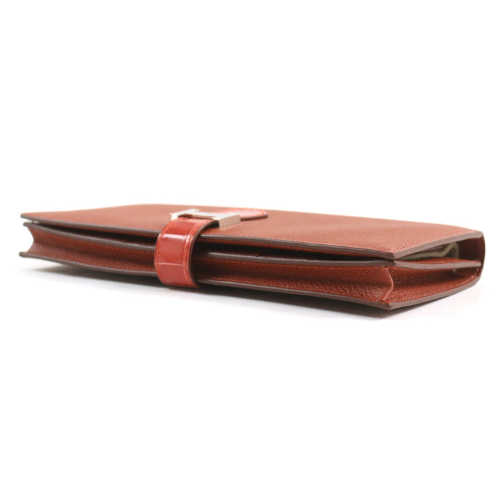 未使用品○HERMES エルメス ベアンスフレ ブリック サンギーヌ Hロゴシルバー金具 ヴォーエプソン アリゲーター 長財布　Z刻印