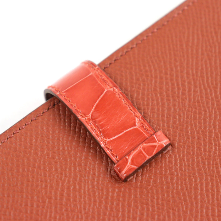 未使用品○HERMES エルメス ベアンスフレ ブリック サンギーヌ Hロゴシルバー金具 ヴォーエプソン アリゲーター 長財布　Z刻印