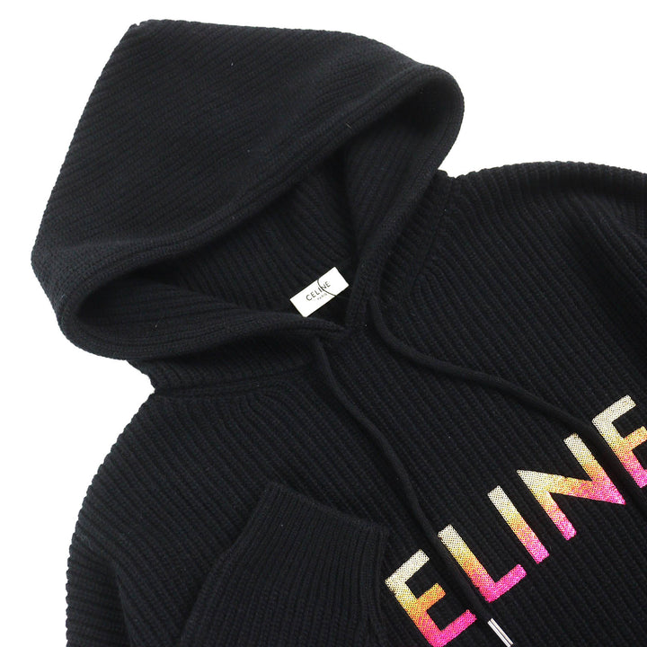 未使用品△CELINE セリーヌ 22AW 2A10X66Q エンブロイダリー スパンコール グラデーションロゴ ニット プルオーバー パーカー XS 正規品