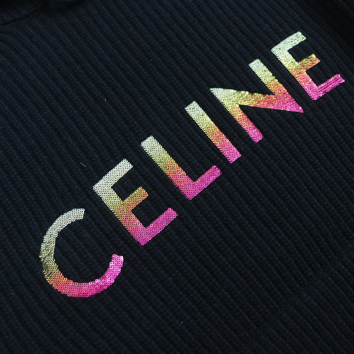 未使用品△CELINE セリーヌ 22AW 2A10X66Q エンブロイダリー スパンコール グラデーションロゴ ニット プルオーバー パーカー XS 正規品