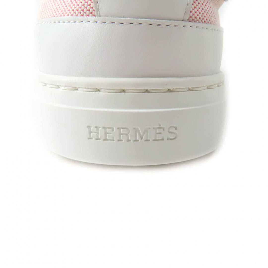 極美品★HERMES エルメス 2022年製 デイ ケリーバックル付 レザー使い レースアップ キャンバス スニーカー ピンク 36.5 箱・保存袋付