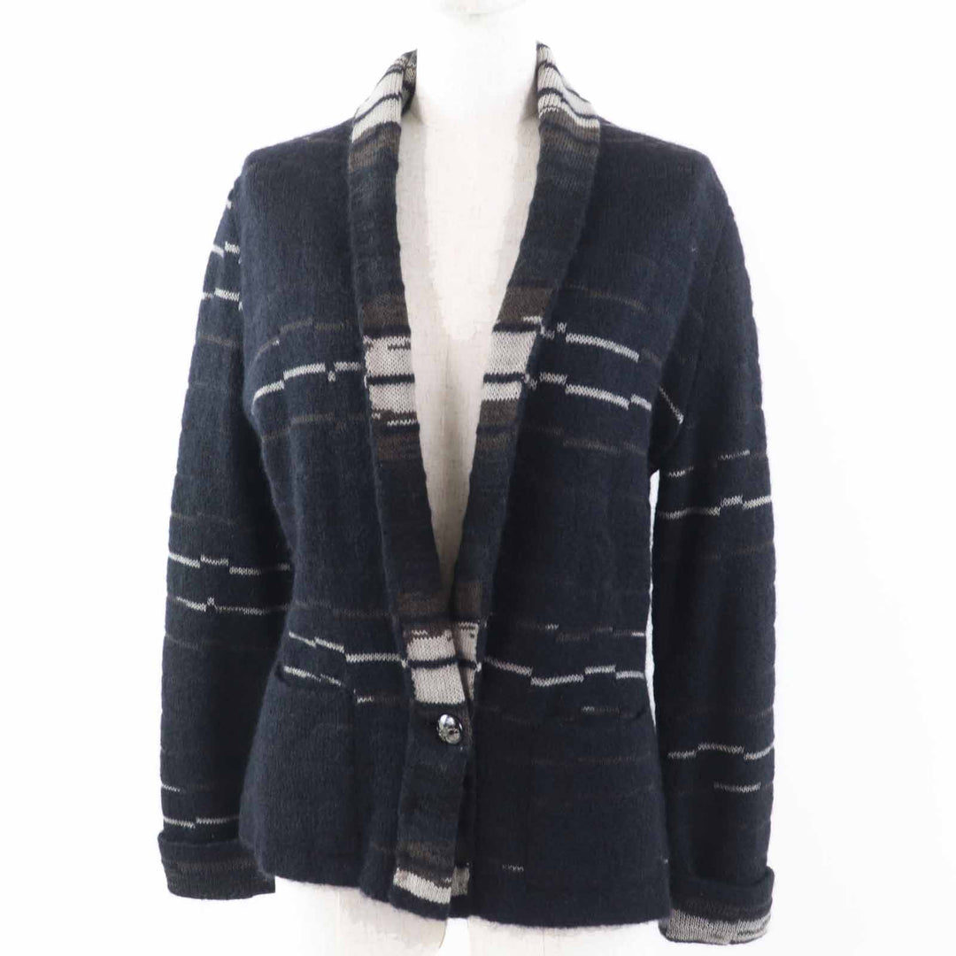 極美品◎CHANEL シャネル 09A P36148 ウール モヘア ココマークボタン付き ニット カーディガン ダークネイビー 42 伊製 正規品