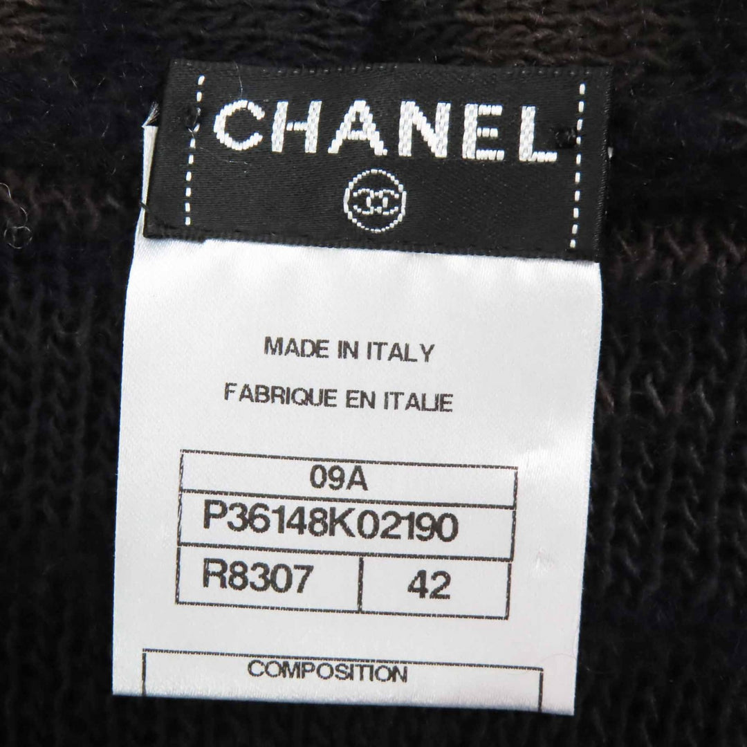 極美品◎CHANEL シャネル 09A P36148 ウール モヘア ココマークボタン付き ニット カーディガン ダークネイビー 42 伊製 正規品