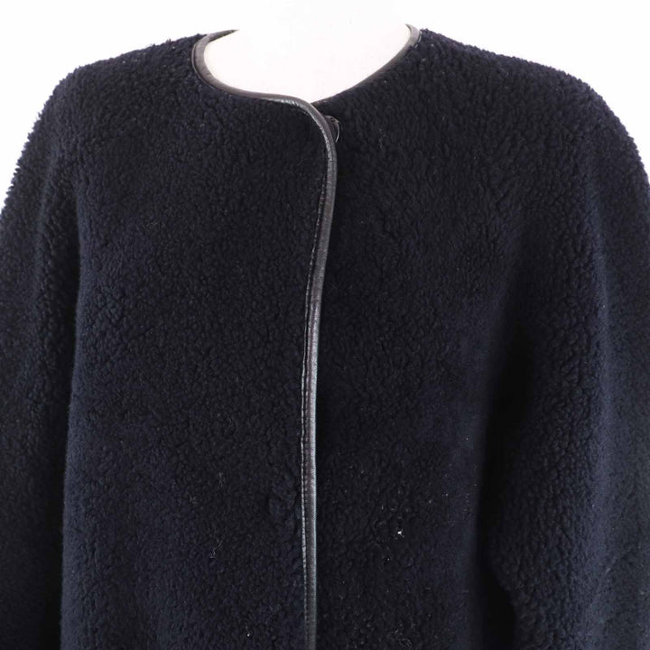 良品◎INES＆MARECHAL イネス＆マーシャル リバーシブル 比翼 ノーカラー ロング丈 ムートンコート ブラック 34 仏製 正規品 レディース