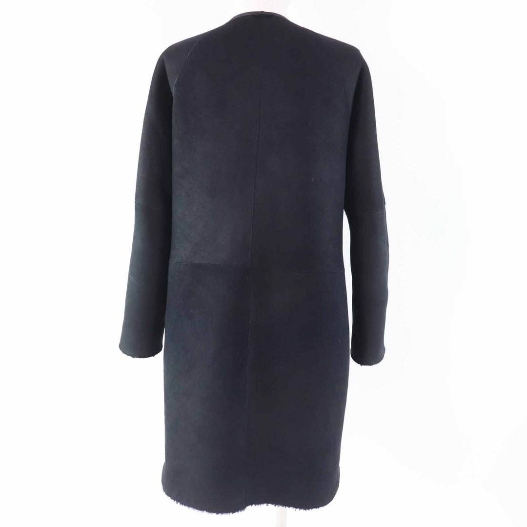 良品◎INES＆MARECHAL イネス＆マーシャル リバーシブル 比翼 ノーカラー ロング丈 ムートンコート ブラック 34 仏製 正規品 レディース
