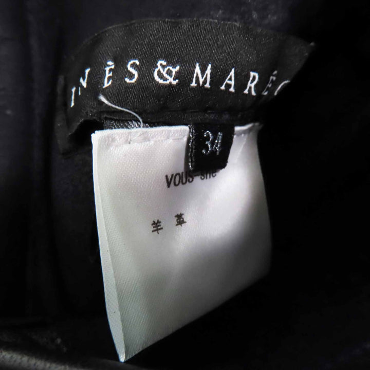良品◎INES＆MARECHAL イネス＆マーシャル リバーシブル 比翼 ノーカラー ロング丈 ムートンコート ブラック 34 仏製 正規品 レディース