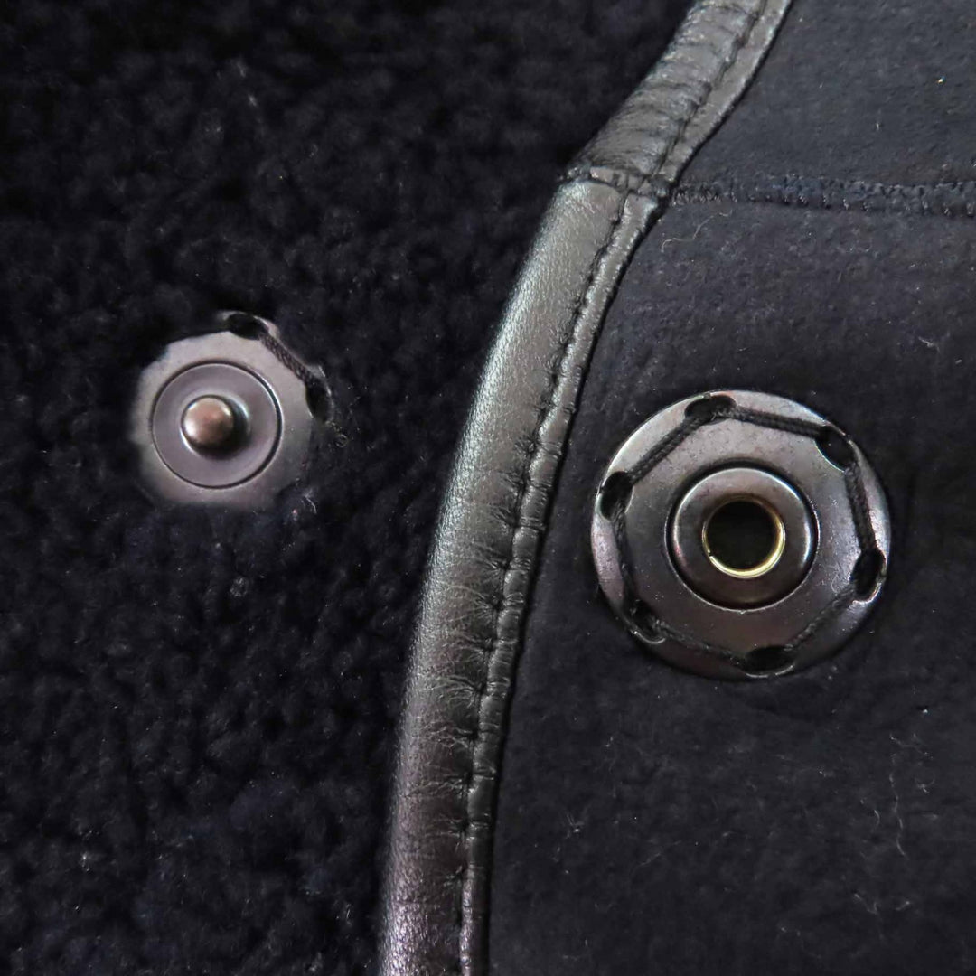 良品◎INES＆MARECHAL イネス＆マーシャル リバーシブル 比翼 ノーカラー ロング丈 ムートンコート ブラック 34 仏製 正規品 レディース
