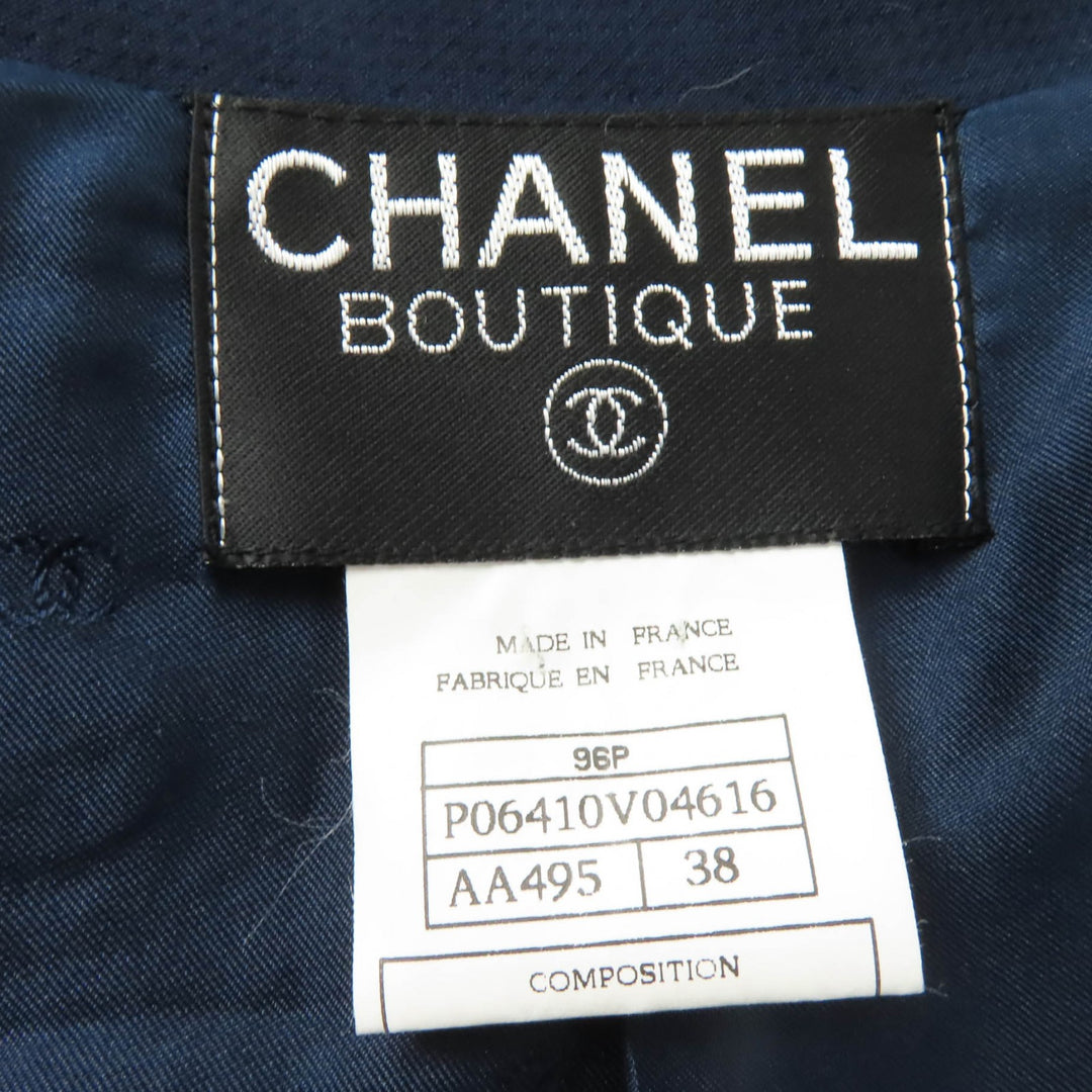 極美品☆CHANEL シャネル ヴィンテージ 96P P06410V04616 ココマークボタン ジャケット・スカート セットアップ ネイビー 38 レディース