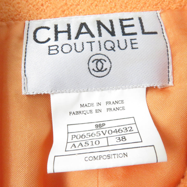 極美品☆CHANEL シャネル ヴィンテージ 96P P06565V04632 ココマークボタン ツイード テーラードジャケット オレンジ 38 正規品