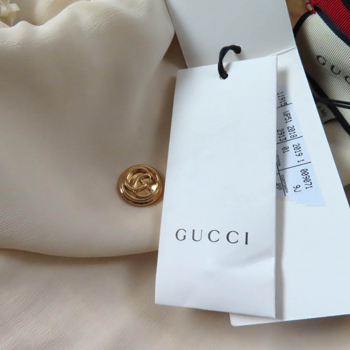 極美品★GUCCI グッチ 19SS 551562 GGボタン付 ウェブライン Vネック ツイード ロング ワンピース オフホワイト 36 正規品 レディース