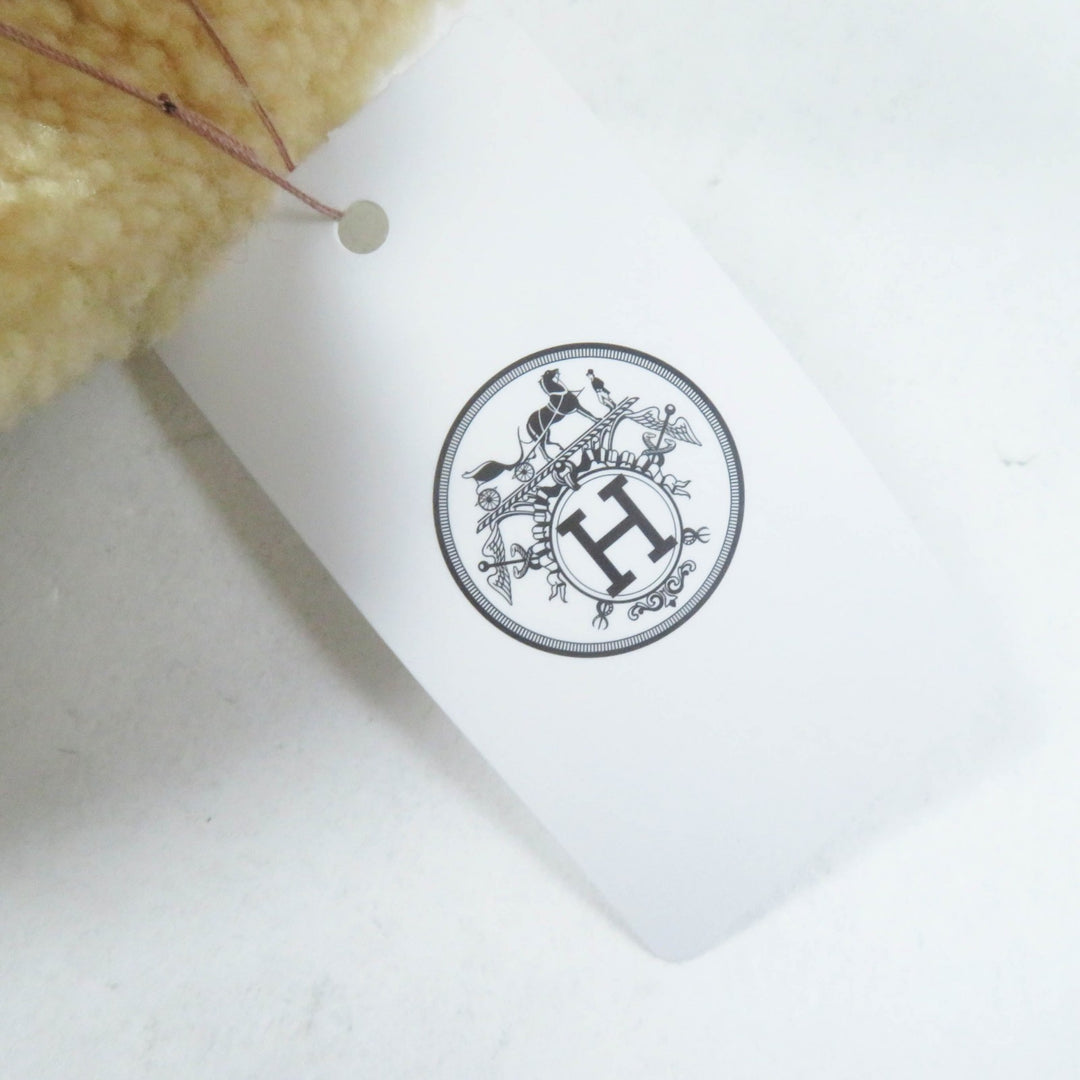 未使用品◎HERMES エルメス フォーヴ レザーワッペン付き ムートン バケットハット／帽子 ベージュ 57 フランス製 正規品 レディース