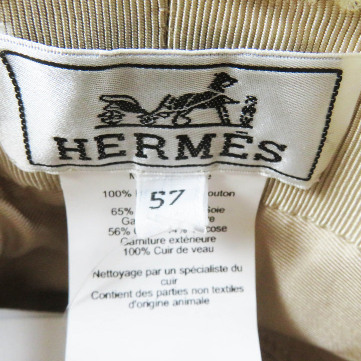 未使用品◎HERMES エルメス フォーヴ レザーワッペン付き ムートン バケットハット／帽子 ベージュ 57 フランス製 正規品 レディース