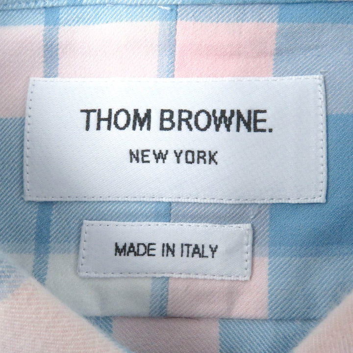 美品□THOM BROWNE トムブラウン MWL272A トリコロール タータンチェック ストレートフィット 長袖シャツ ブルー ピンク 2 伊製 正規品