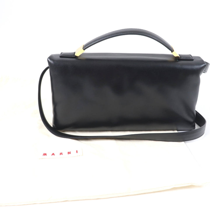 美品☆MARNI マルニ 2021年製 BMMP0130U1 PRISMA パファー 2WAY レザー ハンド・ショルダーバッグ ブラック 保存袋付 伊製 レディース