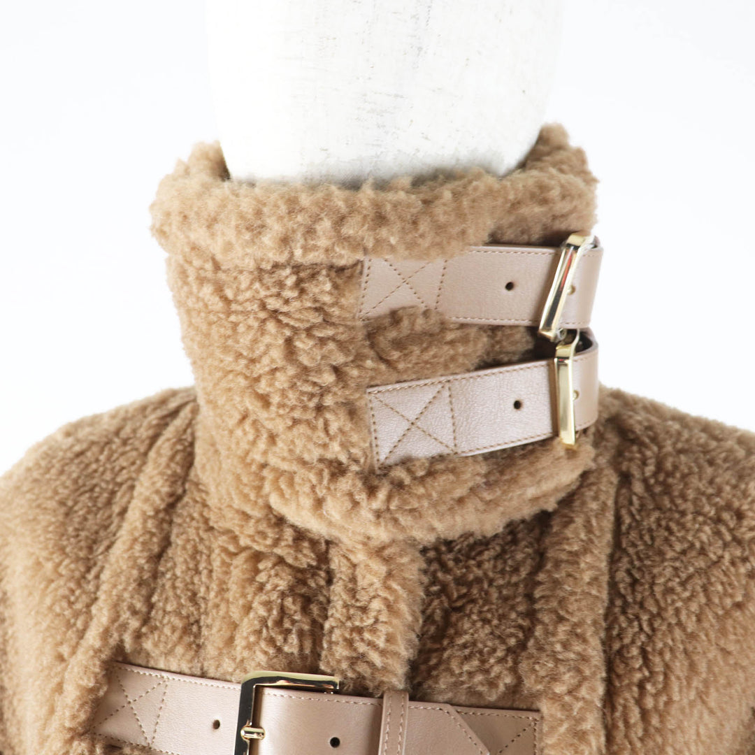 極美品◎Max Mara マックスマーラ 2023年製 白タグ RODANO テディベア キャメル シルク バックルベルト ケープコート ブラウン 165／88A