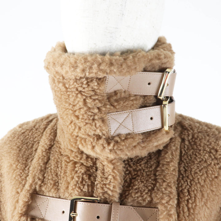 極美品◎Max Mara マックスマーラ 2023年製 白タグ RODANO テディベア キャメル シルク バックルベルト ケープコート ブラウン 165／88A