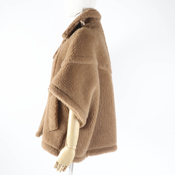 極美品◎Max Mara マックスマーラ 2023年製 白タグ RODANO テディベア キャメル シルク バックルベルト ケープコート ブラウン 165／88A
