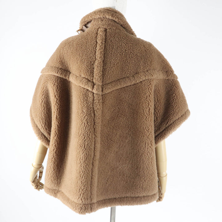 極美品◎Max Mara マックスマーラ 2023年製 白タグ RODANO テディベア キャメル シルク バックルベルト ケープコート ブラウン 165／88A