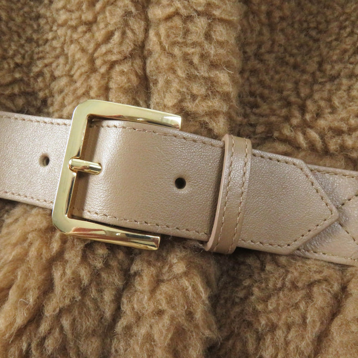 極美品◎Max Mara マックスマーラ 2023年製 白タグ RODANO テディベア キャメル シルク バックルベルト ケープコート ブラウン 165／88A