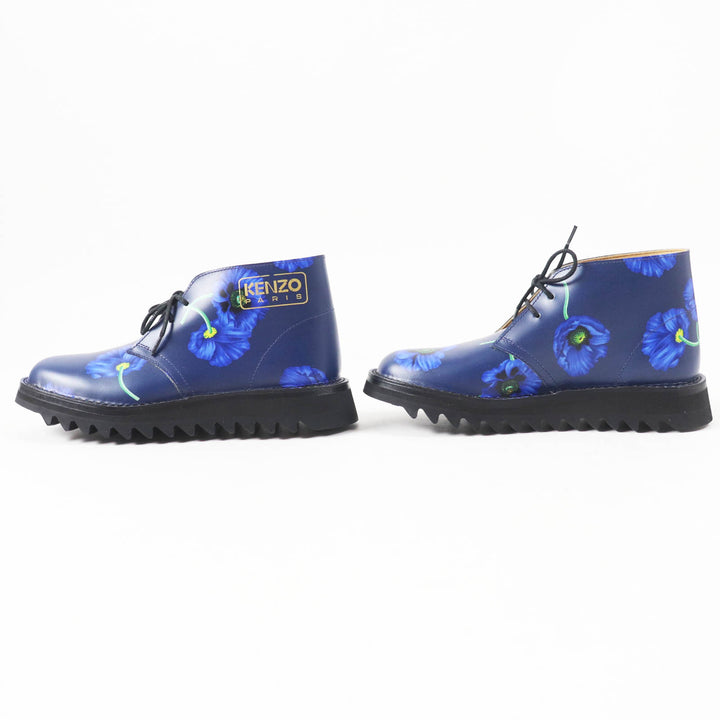 未使用品◎KENZO ケンゾー KENZOWAVE NIGO POPPY プリント レースアップ レザー ショートブーツ ブルー 37 箱・保存袋付き レディース