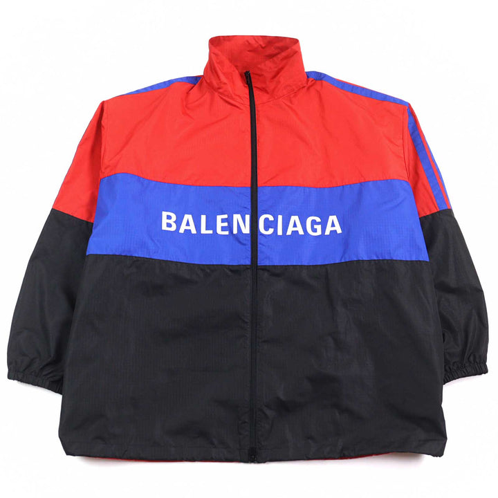 美品○BALENCIAGA バレンシアガ 534317 ロゴプリント オーバーサイズ ジップアップ ポプリンジャケット トラックジャケット 52　正規品