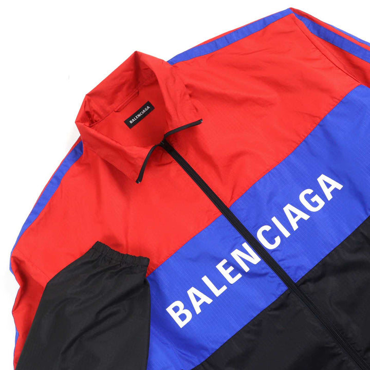 美品○BALENCIAGA バレンシアガ 534317 ロゴプリント オーバーサイズ ジップアップ ポプリンジャケット トラックジャケット 52　正規品