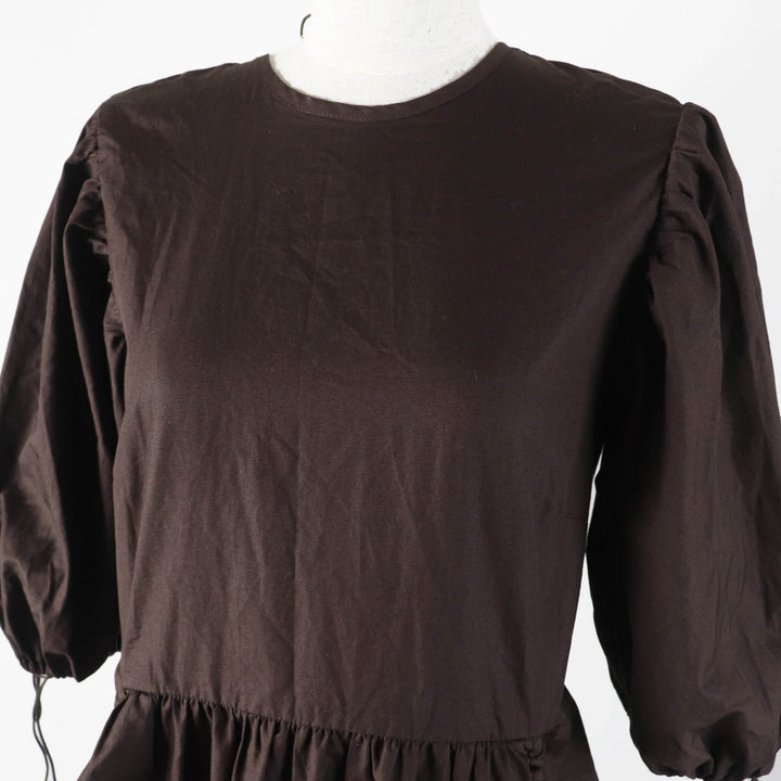 極美品◎CECILIE BAHNSEN セシリーバンセン 1577-343-8672 パフスリーブ ドレス／ワンピース ダークブラウン 6 正規品 レディース