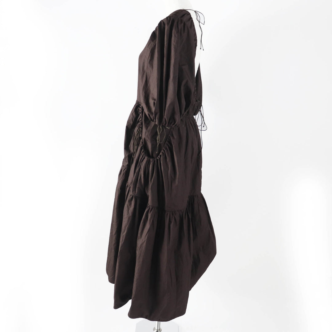 極美品◎CECILIE BAHNSEN セシリーバンセン 1577-343-8672 パフスリーブ ドレス／ワンピース ダークブラウン 6 正規品 レディース