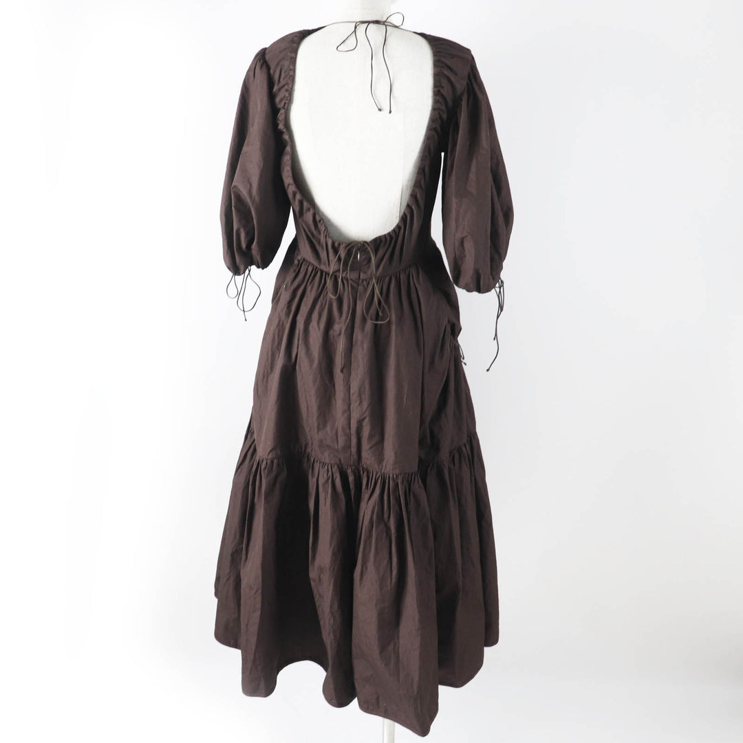 極美品◎CECILIE BAHNSEN セシリーバンセン 1577-343-8672 パフスリーブ ドレス／ワンピース ダークブラウン 6 正規品 レディース