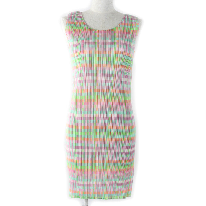美品☆PLEATS PLEASE プリーツプリーズ イッセイミヤケ PP51-JK637 チェック柄 ノースリーブ チュニック ワンピース マルチ 3 正規品