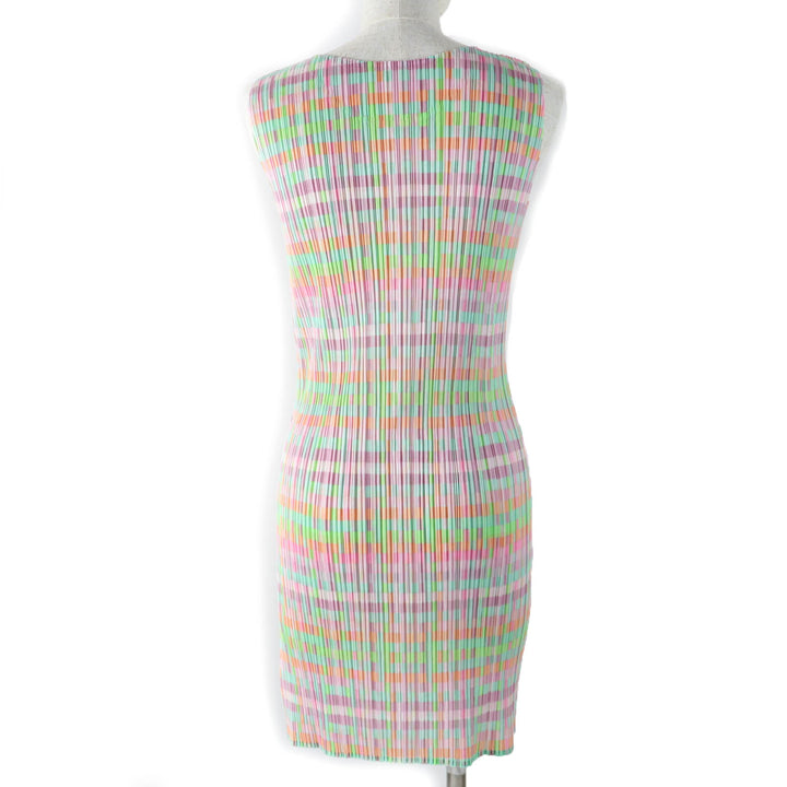 美品☆PLEATS PLEASE プリーツプリーズ イッセイミヤケ PP51-JK637 チェック柄 ノースリーブ チュニック ワンピース マルチ 3 正規品