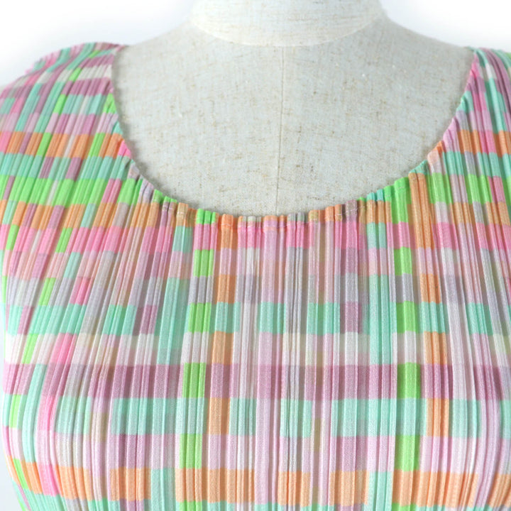 美品☆PLEATS PLEASE プリーツプリーズ イッセイミヤケ PP51-JK637 チェック柄 ノースリーブ チュニック ワンピース マルチ 3 正規品