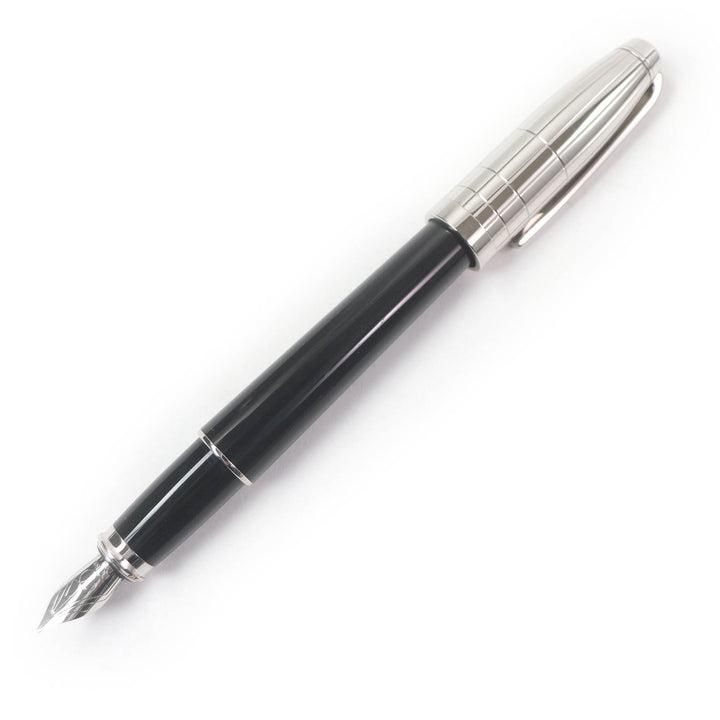 良品□Dupont デュポン フィデリオ ペン先14K Fニブ キャップ式 万年筆 ペン ステーショナリー ブラック シルバー フランス製 メンズ